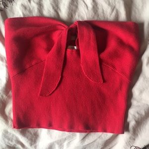 Red tube top with tie in the front